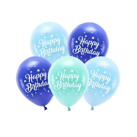 Balony Lateksowe Eco Happy Birthday Partydeco Niebieskie Cm Szt