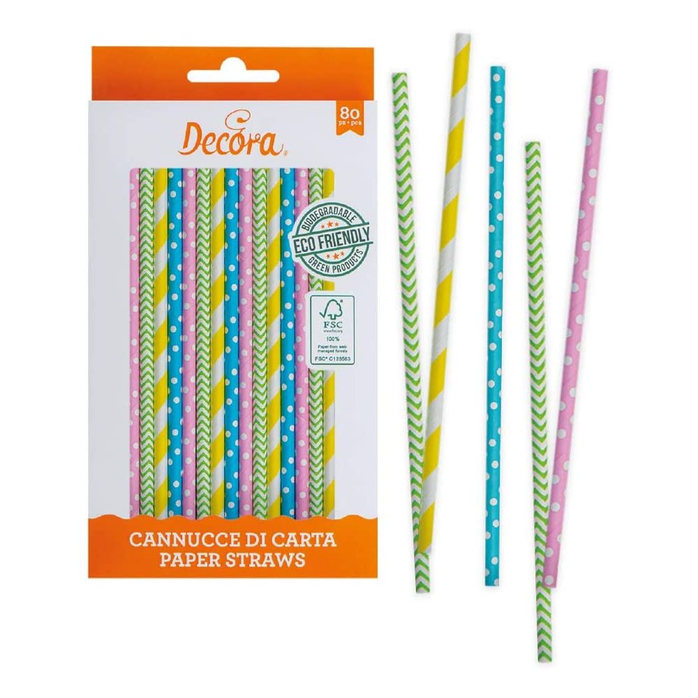 Paper straws - Decora - mix of colors, 80 pcs.