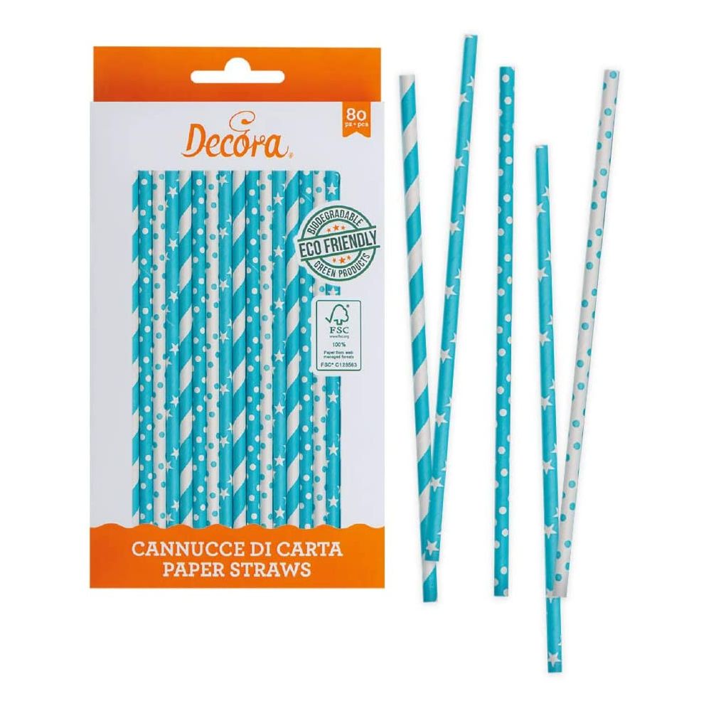 Paper straws - Decora - blue and white, 80 pcs.