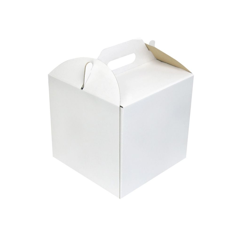 High box for a cake with a handle - white, 26 x 26 x 25 cm
