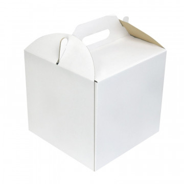 High box for a cake with a handle - white, 30 x 30 x 25 cm