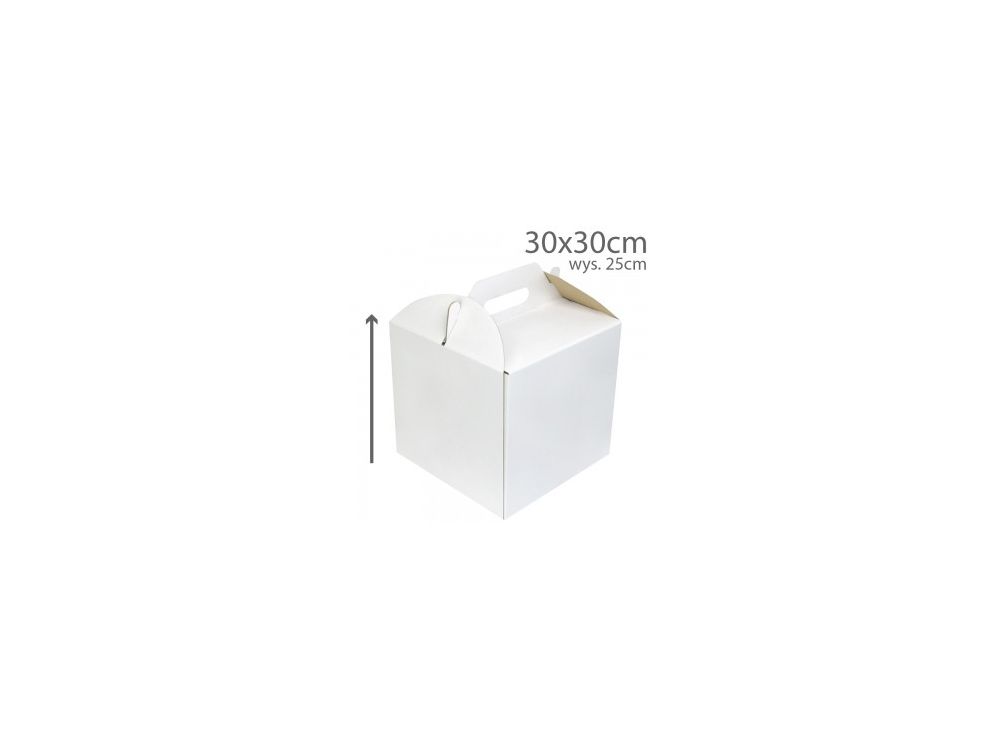High box for a cake with a handle - white, 30 x 30 x 25 cm