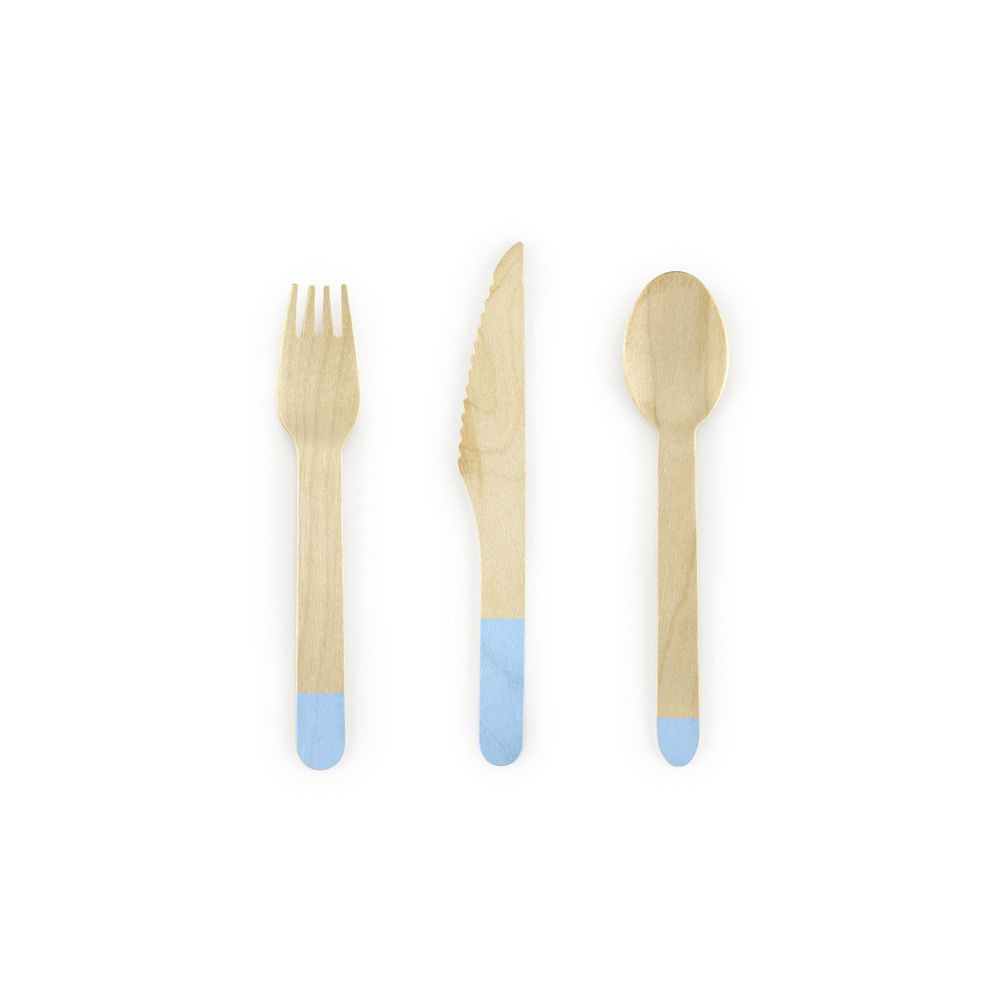 Wooden disposable cutlery - PartyDeco - light blue, 18 pcs.