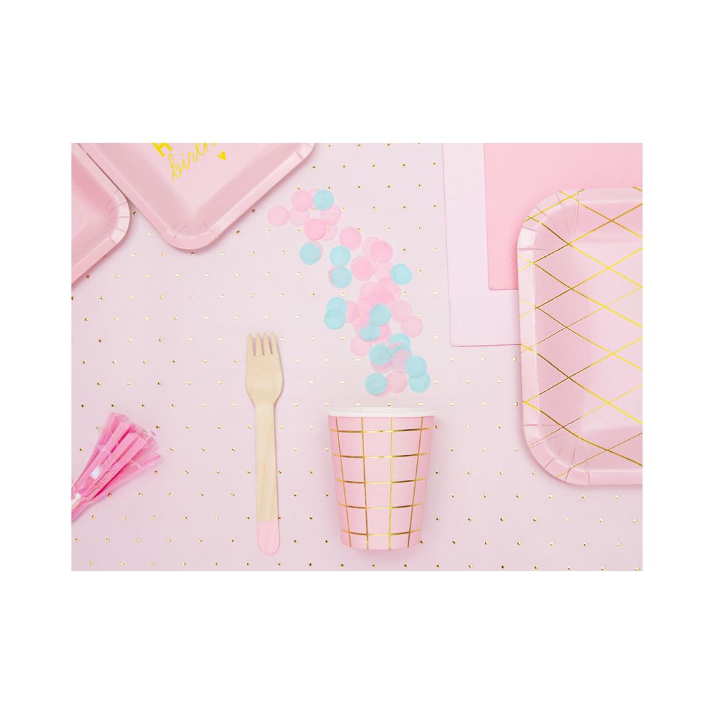 Wooden disposable cutlery - PartyDeco - light pink, 18 pcs.