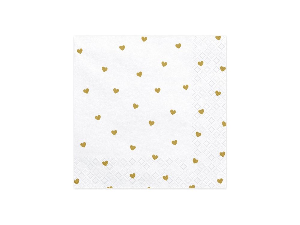 Serwetki papierowe w serca - PartyDeco - białe, 16,5 x 16,5 cm, 20 szt.