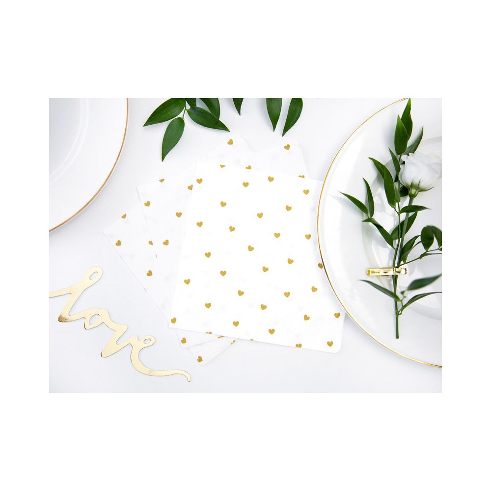 Paper napkins with hearts - PartyDeco - white, 16.5 x 16.5 cm, 20 pcs.
