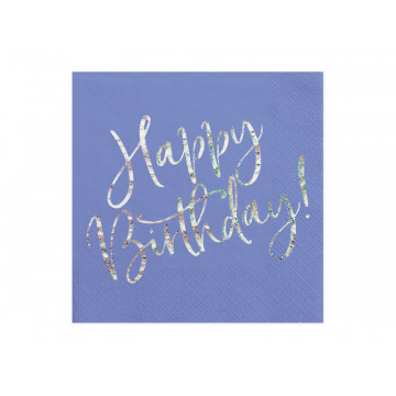Paper napkins Happy Birthday - PartyDeco - navy blue, 16.5 cm, 20 pcs.