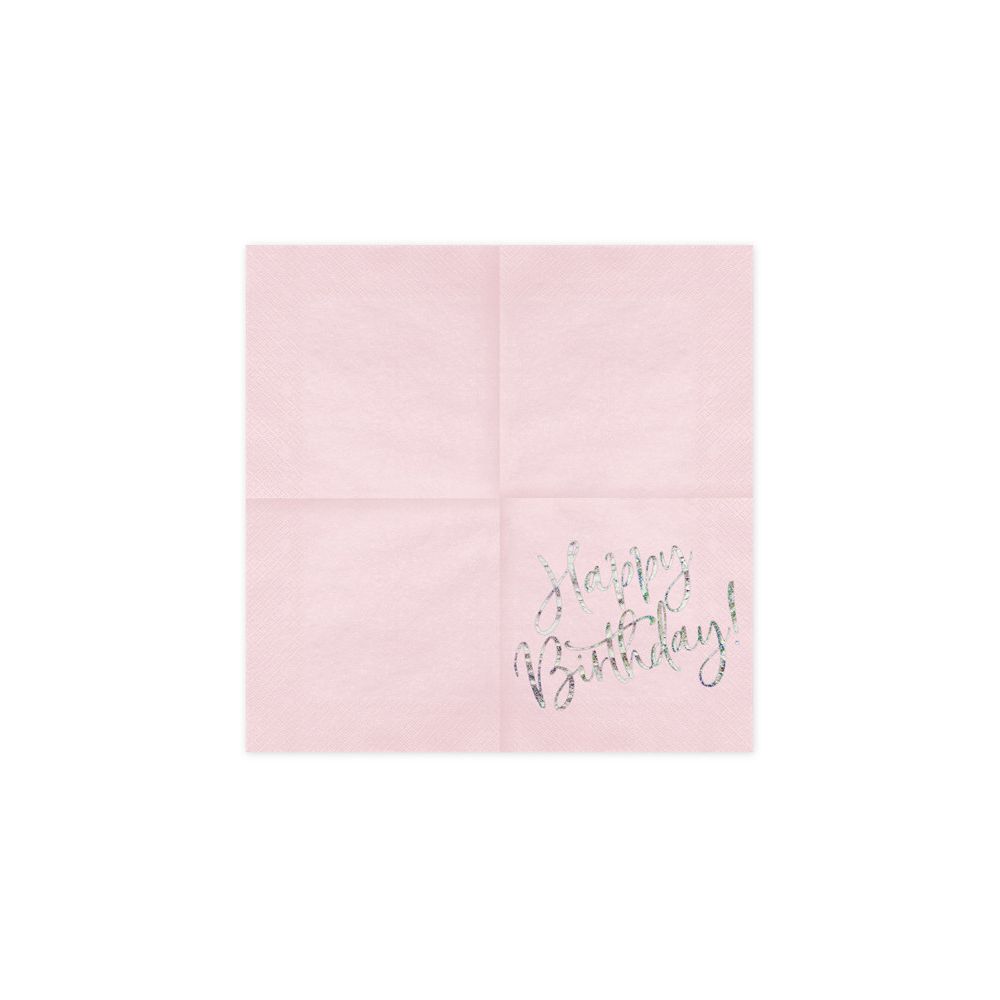 Serwetki papierowe Happy Birthday - PartyDeco - różowe, 16,5 cm, 20 szt.