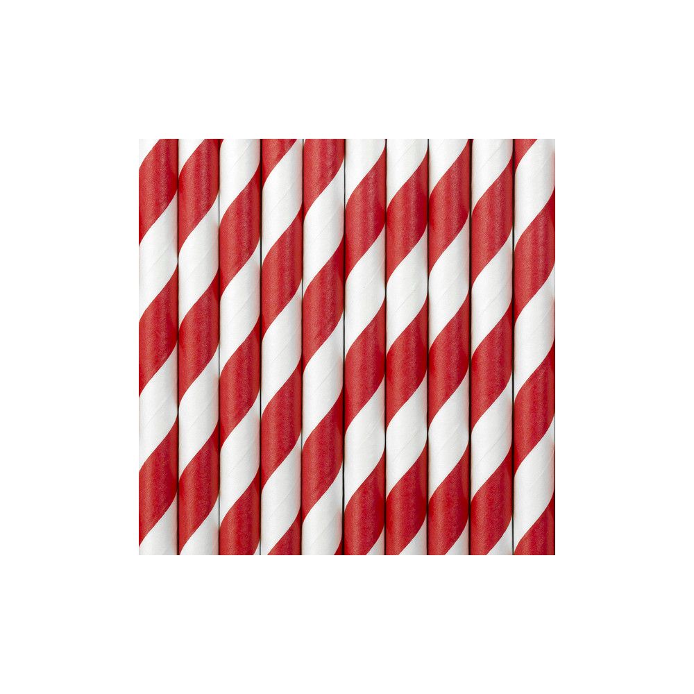 Paper straws - PartyDeco - red, 19.5 cm, 10 pcs.