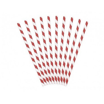 Słomki papierowe - PartyDeco - czerwone, 19,5 cm, 10 szt.