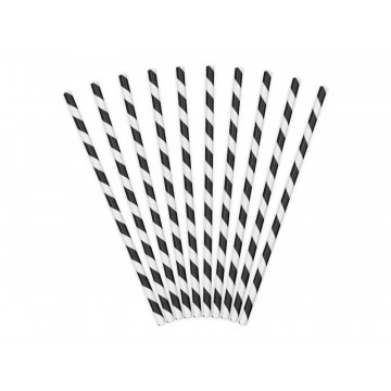Paper straws - PartyDeco - black, 19.5 cm, 10 pcs.