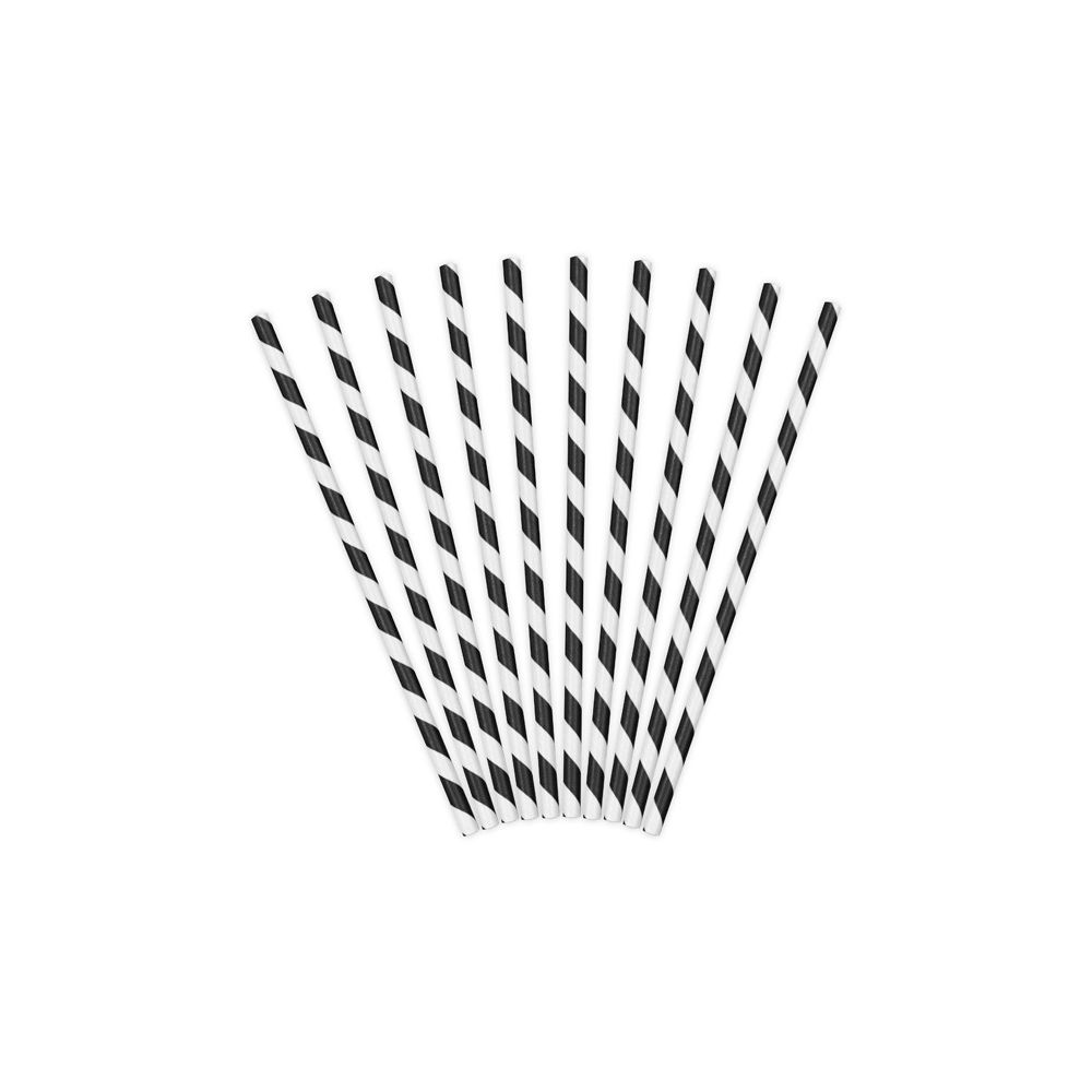 Paper straws - PartyDeco - black, 19.5 cm, 10 pcs.