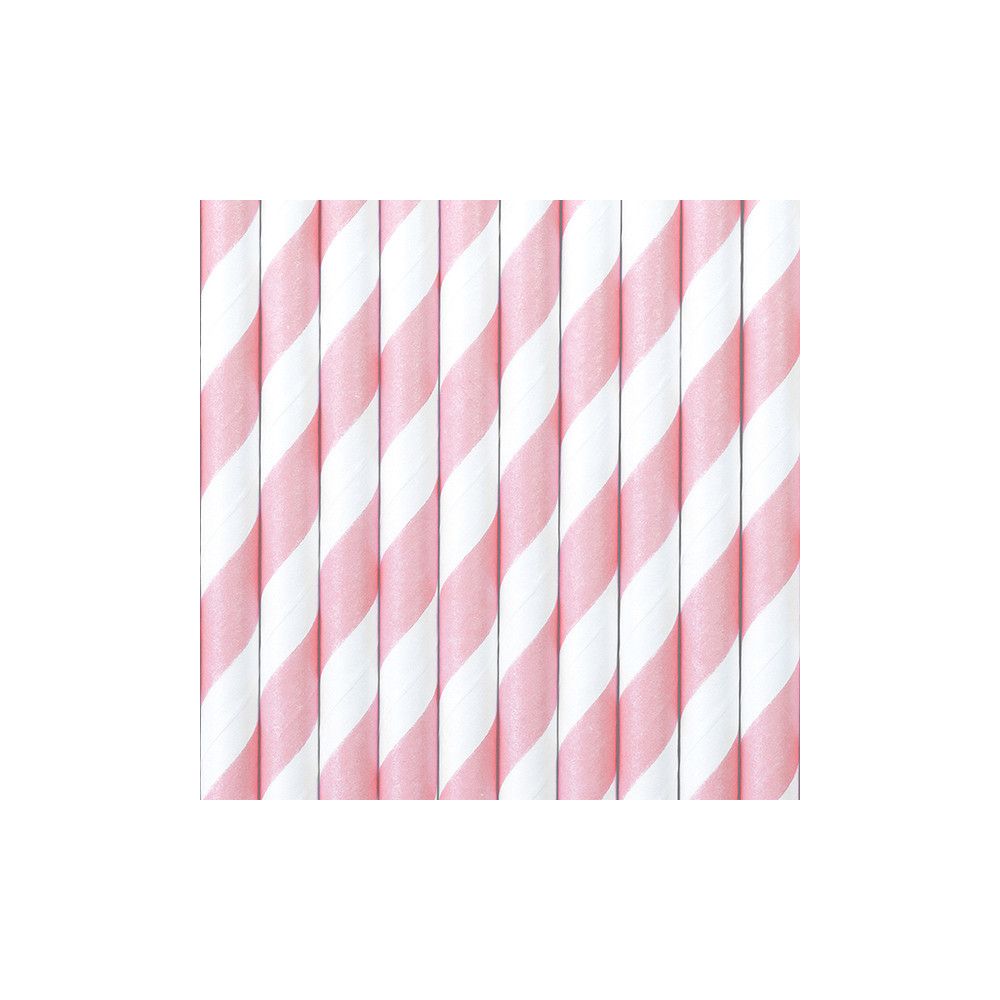 Paper straws - PartyDeco - light pink, 19.5 cm, 10 pcs.