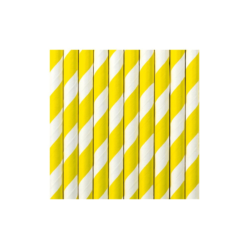 Paper straws - PartyDeco - yellow, 19.5 cm, 10 pcs.