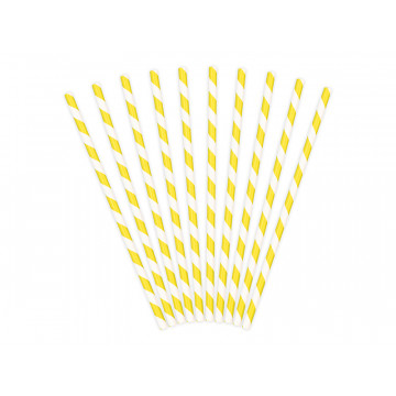 Paper straws - PartyDeco - yellow, 19.5 cm, 10 pcs.