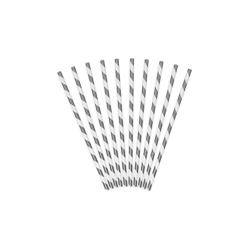Paper straws - PartyDeco - silver, 19.5 cm, 10 pcs.