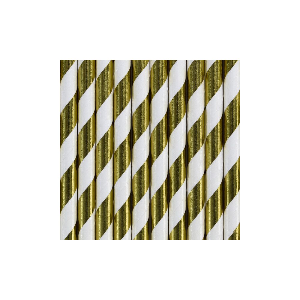Paper straws - PartyDeco - gold, 19.5 cm, 10 pcs.