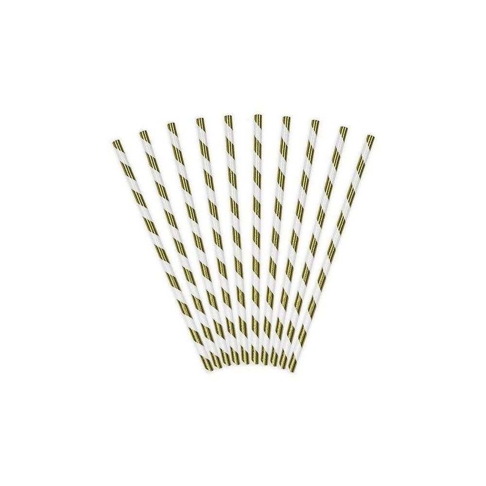 Słomki papierowe - PartyDeco - złote, 19,5 cm, 10 szt.