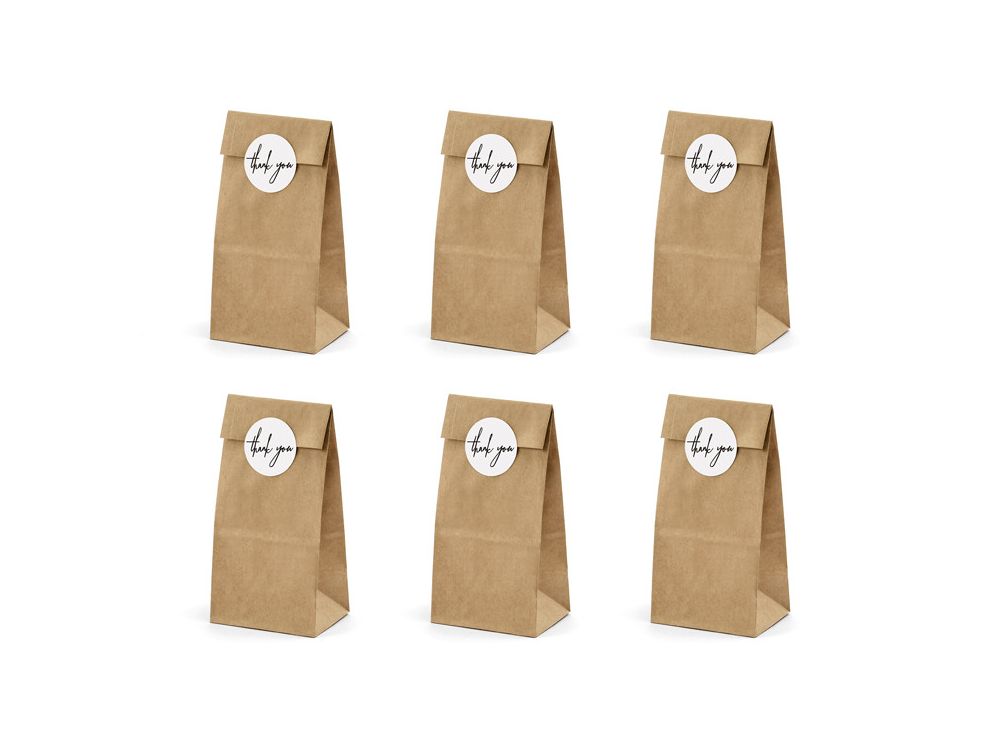 Decorative bags for sweets - PartyDeco - thank you, 6 pcs.