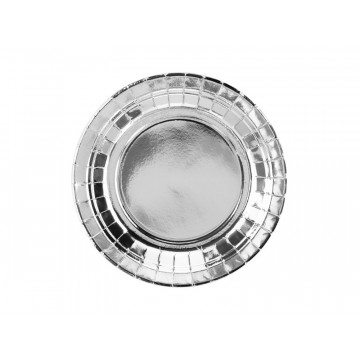 Paper plates - PartyDeco - silver, metallized, 18 cm, 6 pcs.