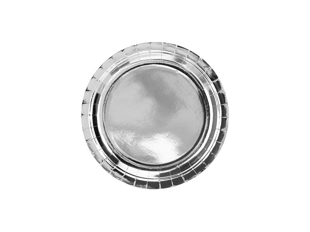 Paper plates - PartyDeco - silver, metallized, 23 cm, 6 pcs.