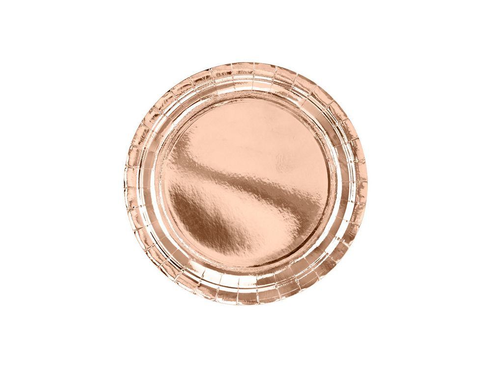 Paper plates - PartyDeco - rose gold, metallized, 23 cm, 6 pcs.