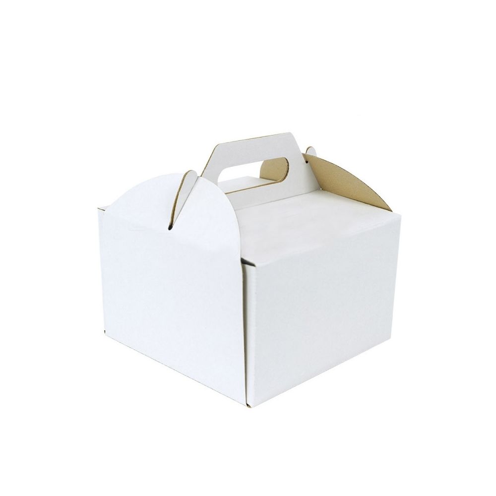 Cake box with handle - white, 24.5 x 24.5 x 15 cm