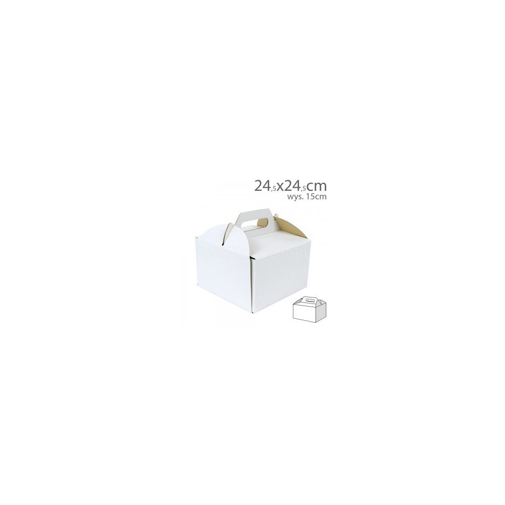 Cake box with handle - white, 24.5 x 24.5 x 15 cm