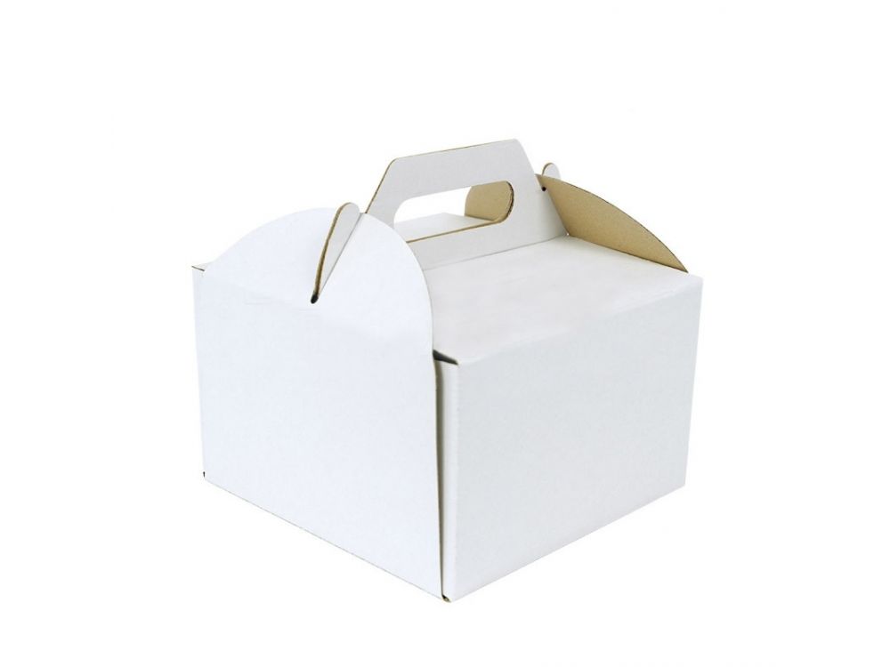 Pudełko na tort z rączką - białe, 26,5 x 26,5 x 15 cm