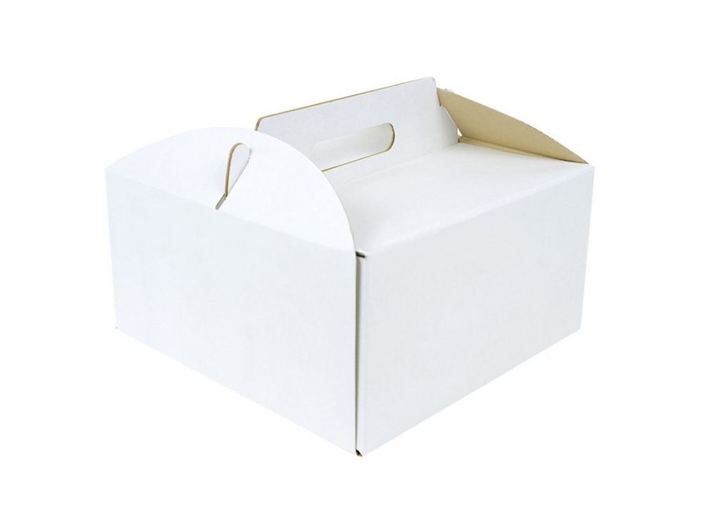 Cake box with handle - white, 30.5 x 30.5 x 15 cm