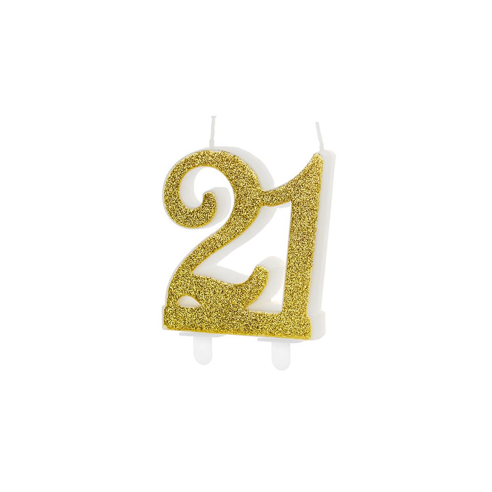 Birthday candle, number 21 - PartyDeco - glitter, gold