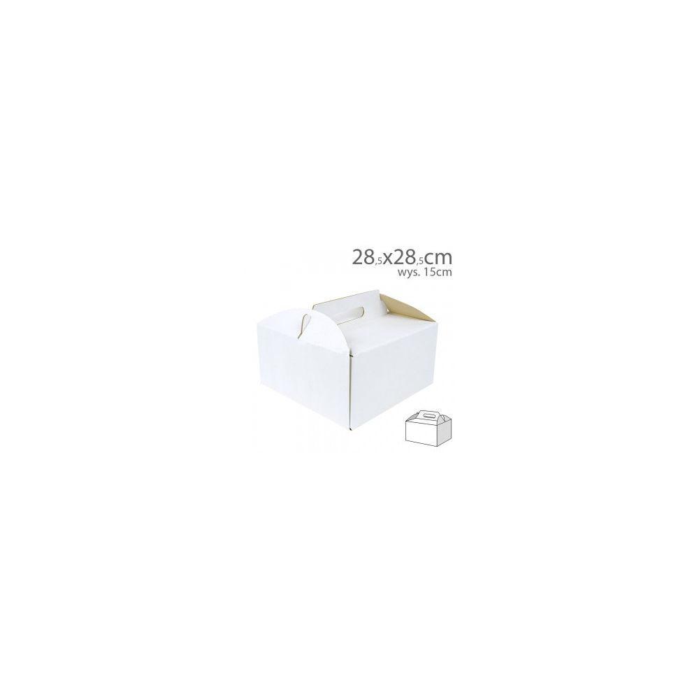 Pudełko na tort z rączką - białe, 28,5 x 28,5 x 15 cm