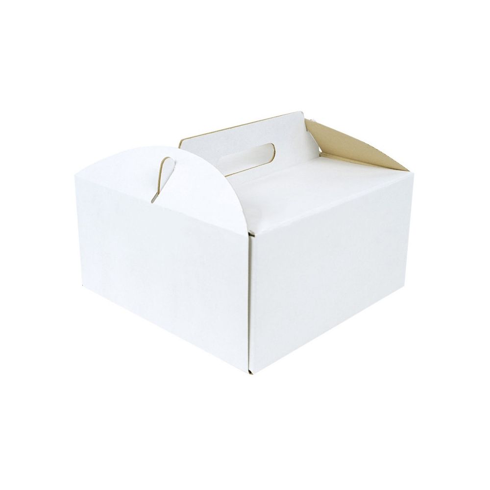 Pudełko na tort z rączką - białe, 28,5 x 28,5 x 15 cm