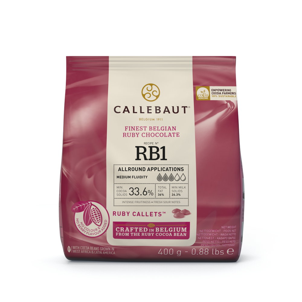 Belgian chocolate in lozenges - Callebaut - ruby, 400 g