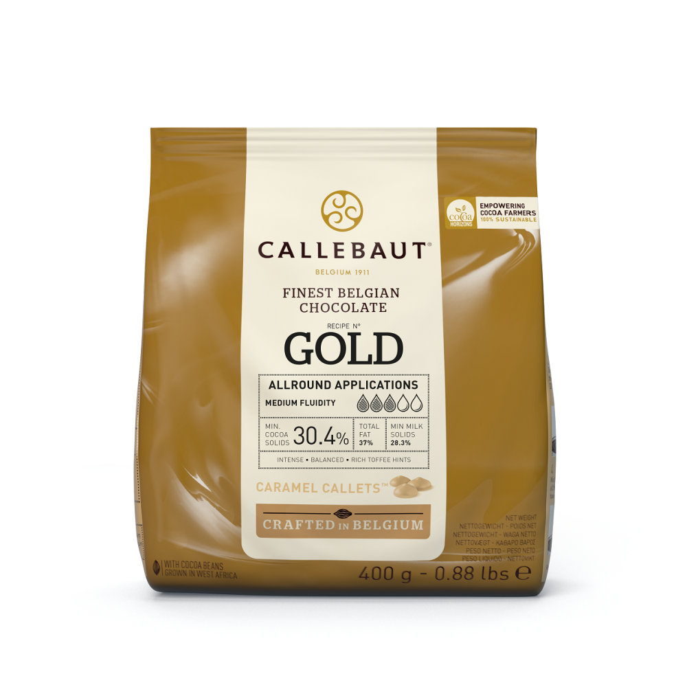 Czekolada belgijska w pastylkach - Callebaut - biała z karmelem, 400 g