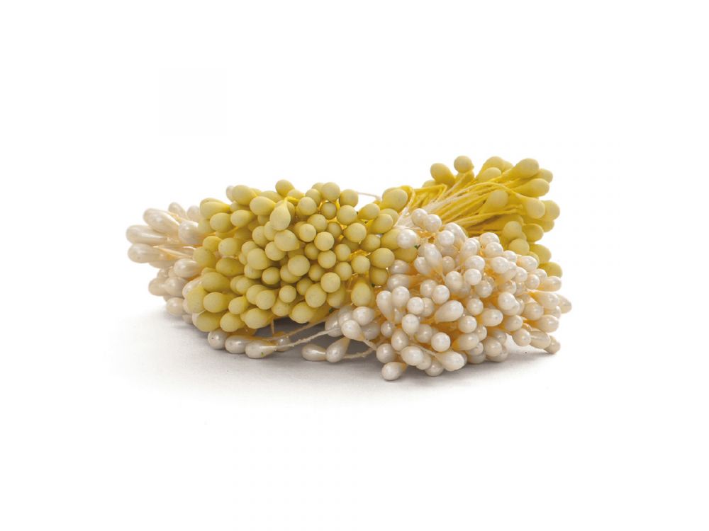 Pręciki do kwiatów cukrowych - Decora - białe i żółte, 288 szt.