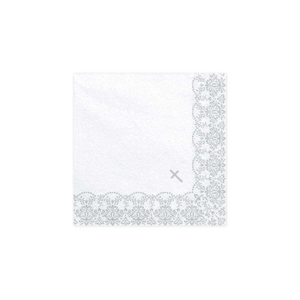 Paper napkins First Communion - PartyDeco - silver ornament, 16.5 cm, 20 pcs.