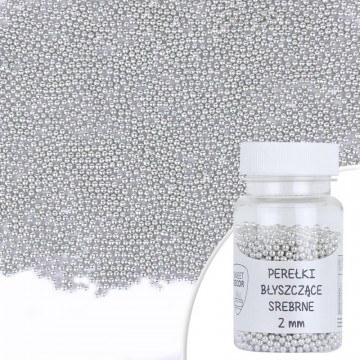 Sugar sprinkles - pearls, shiny, silver, 2 mm, 40 g