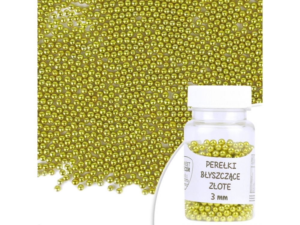 Sugar sprinkles - pearls, shiny, gold, 3 mm, 40 g
