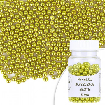 Sugar sprinkles - pearls, shiny, gold, 5 mm, 40 g