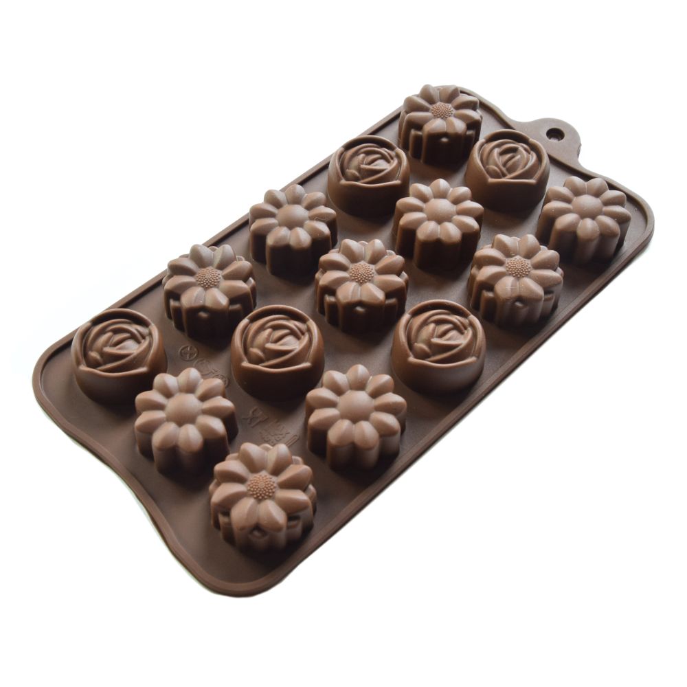 Forma silikonowa do czekoladek - kwiatki, 15 szt.