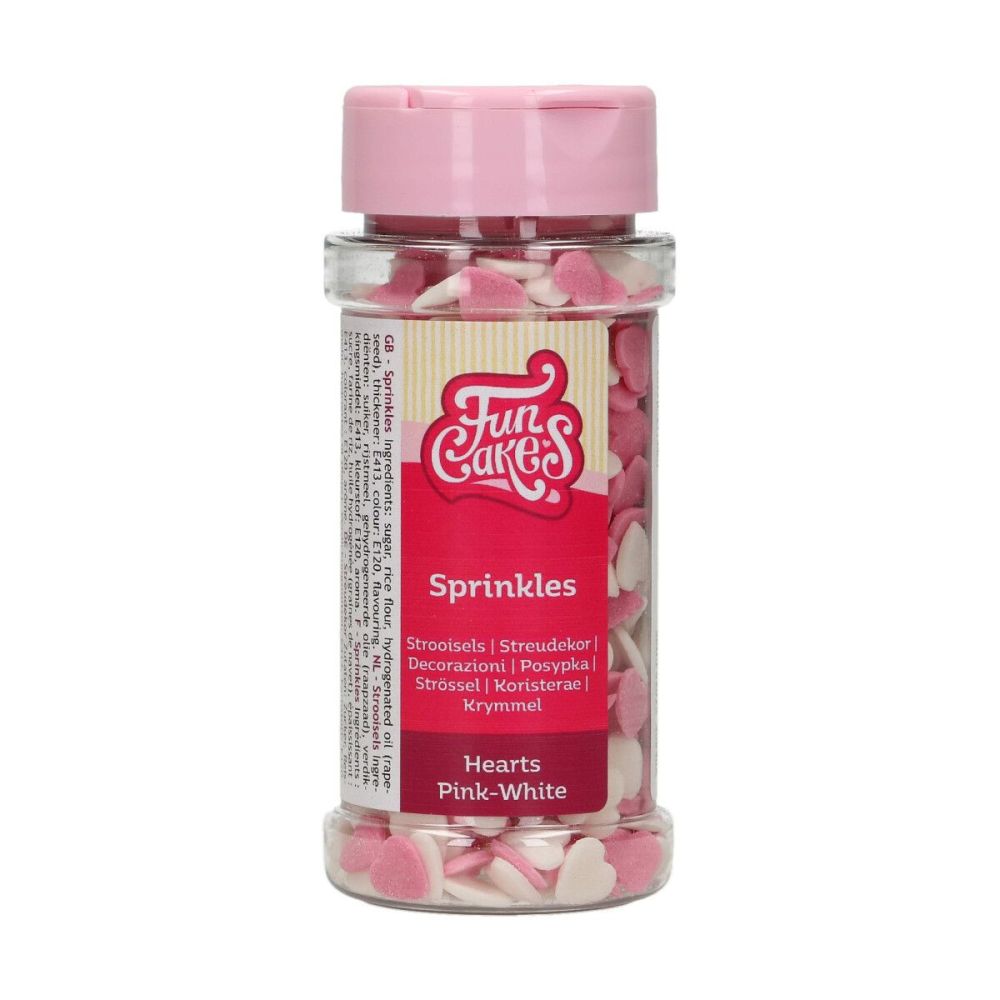 Posypka cukrowa - FunCakes - serduszka, różowo-białe, 60 g
