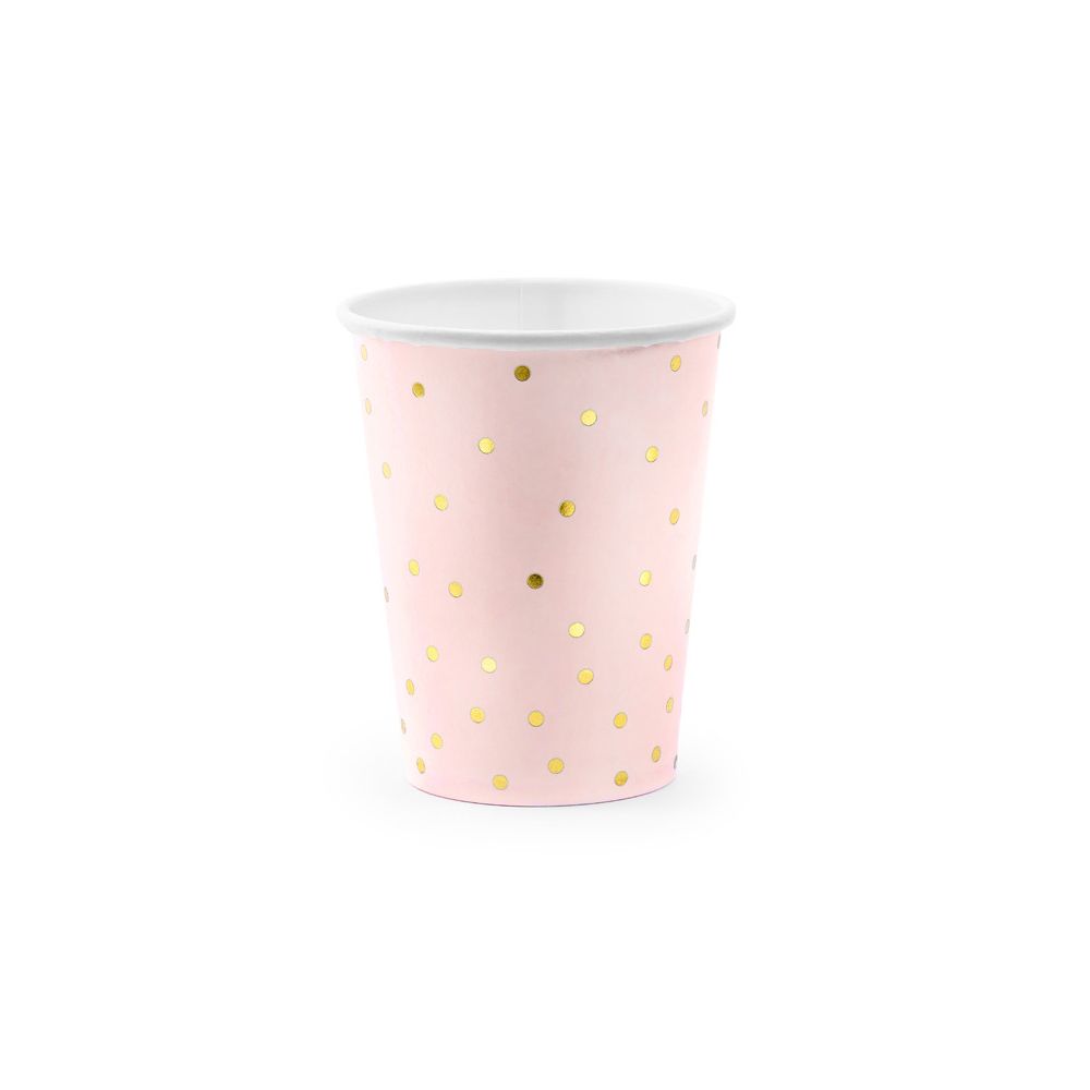 Paper cups - PartyDeco - pink, gold dots, 260 ml, 6 pcs.