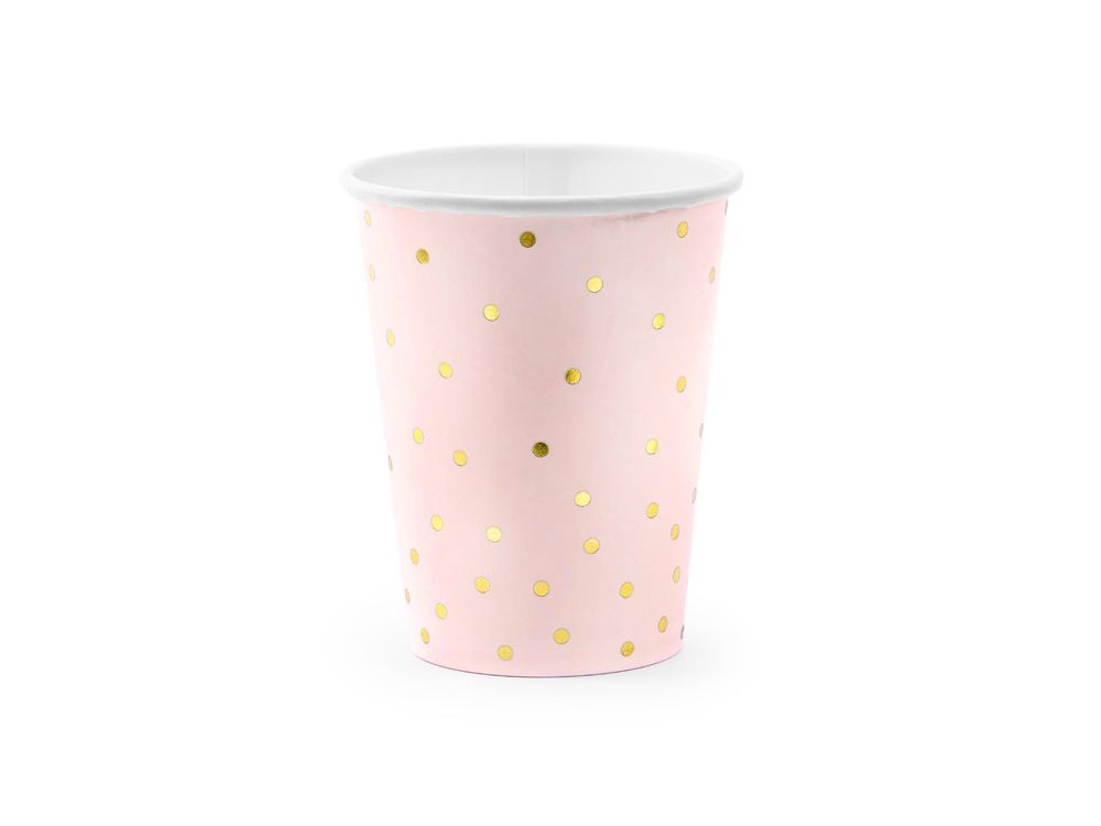 Paper cups - PartyDeco - pink, gold dots, 260 ml, 6 pcs.