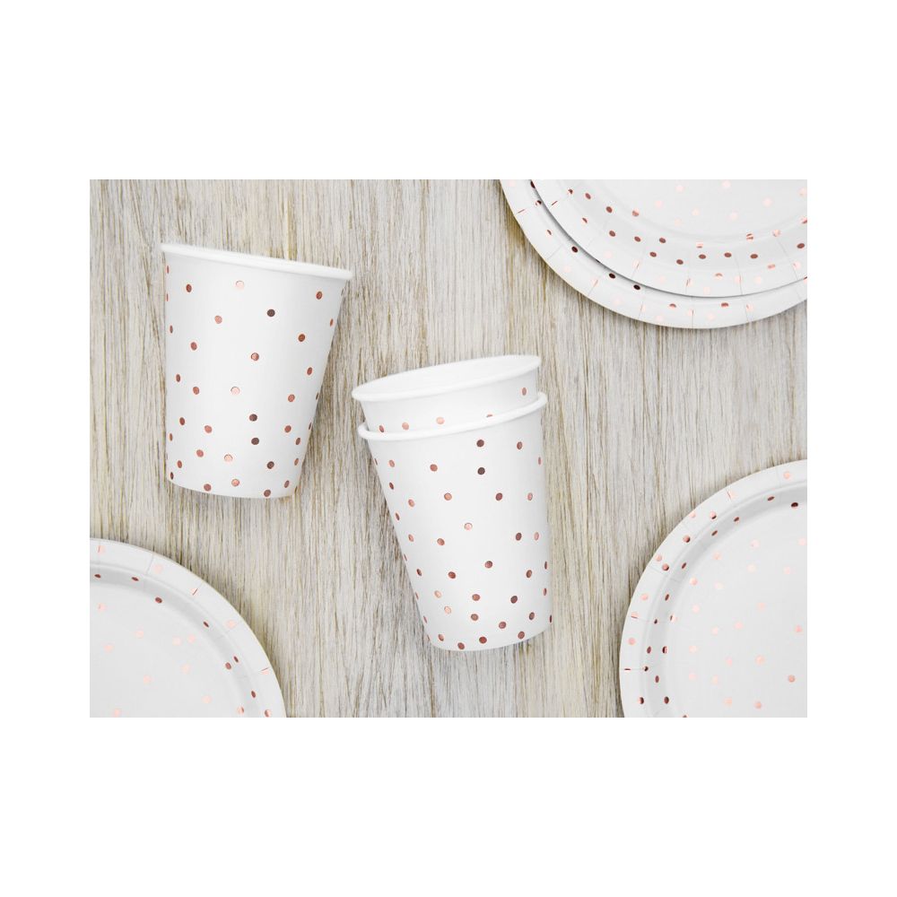 Paper cups - PartyDeco - white, gold dots, 260 ml, 6 pcs.