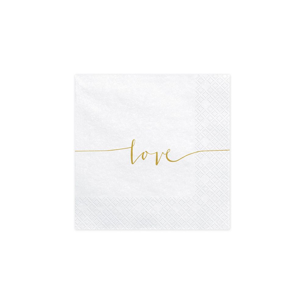 Serwetki papierowe Love - PartyDeco - białe, 16,5 cm, 20 szt.