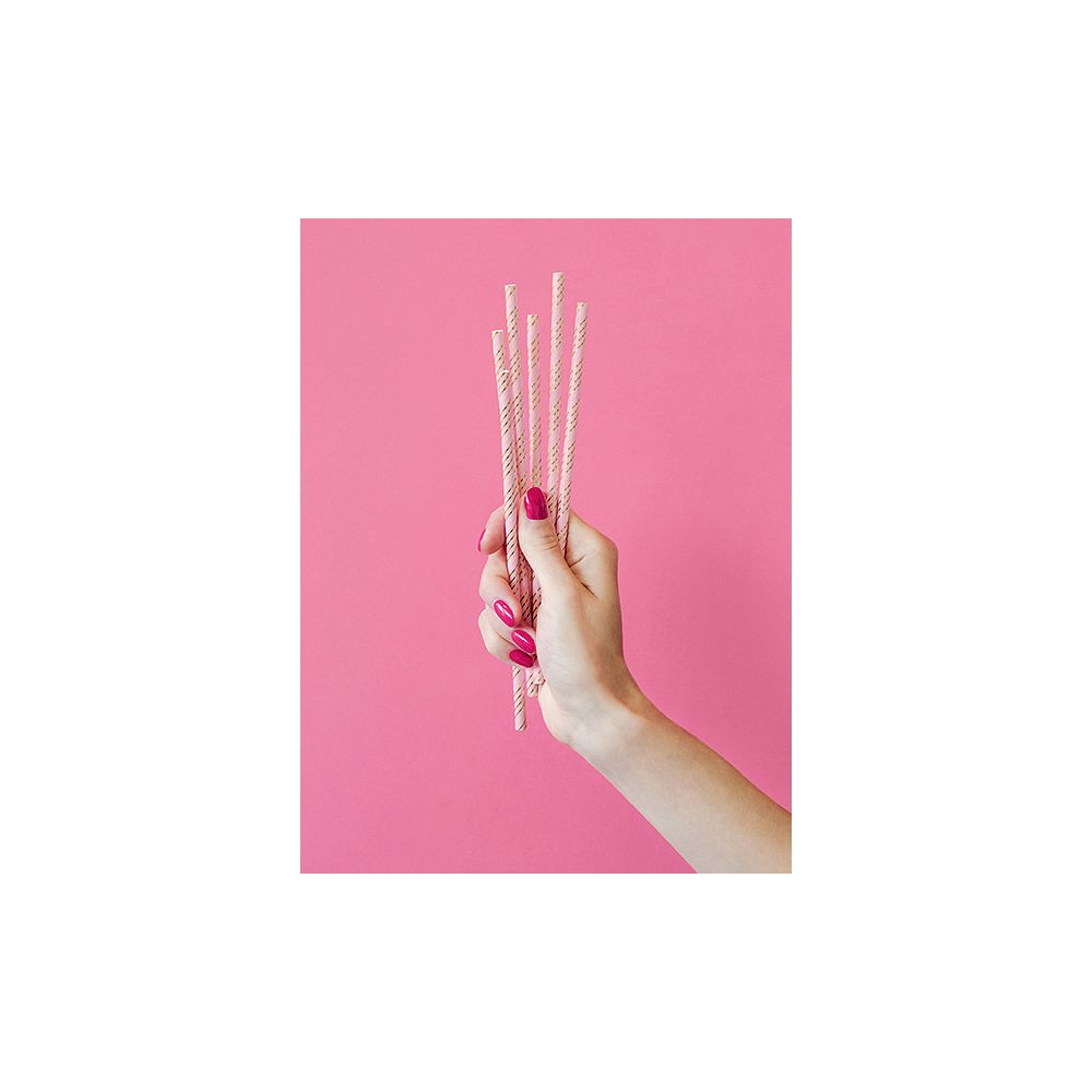 Paper straws - PartyDeco - pink, 19.5 cm, 10 pcs.