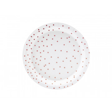 Paper plates - PartyDeco - white, pink dots, 18 cm, 6 pcs.