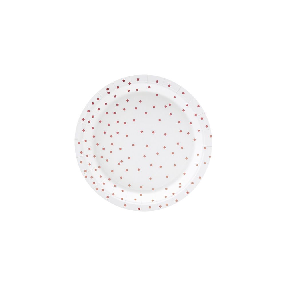 Talerzyki papierowe - PartyDeco - białe, różowe kropki, 18 cm, 6 szt.