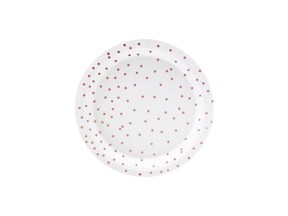 Paper plates - PartyDeco - white, pink dots, 18 cm, 6 pcs.